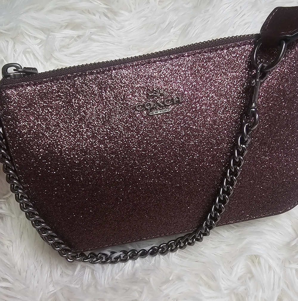 Coach Nolita Wristlet 15" inch Burgundy Glitter/Silver 2015 EUC - Picture 5 of 16